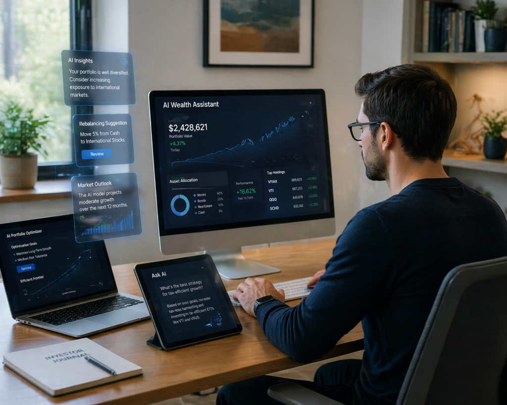 Individual investor using AI tools for wealth management 2026